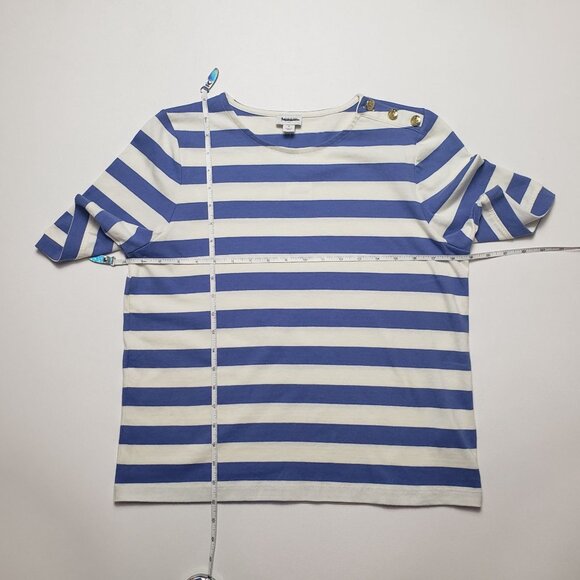J.Crew Factory Short-Sleeve Striped Button-Shoulder Tee Women's Small Peri Blue - Picture 5 of 16